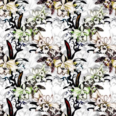 güzel çiçekler ile Seamless Modeli suluboya resim