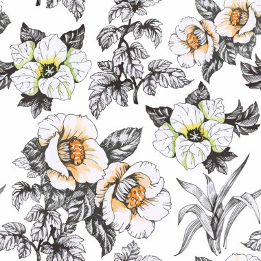 güzel çiçekler ile Seamless Modeli suluboya resim