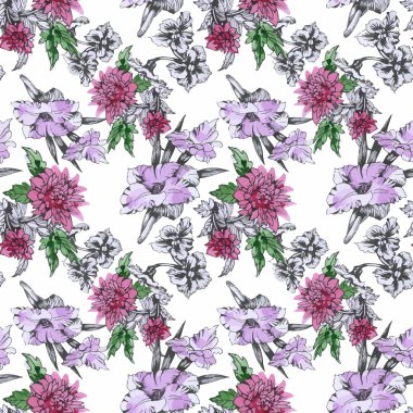 güzel çiçekler ile Seamless Modeli suluboya resim