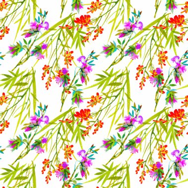 güzel çiçekler ile Seamless Modeli suluboya resim