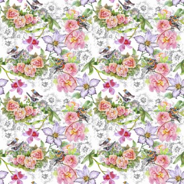 güzel çiçekler ile Seamless Modeli suluboya resim