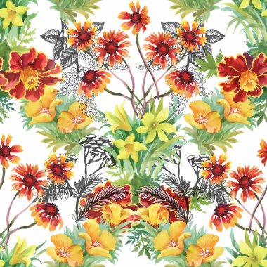 güzel çiçekler ile Seamless Modeli suluboya resim