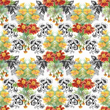 güzel çiçekler ile Seamless Modeli suluboya resim