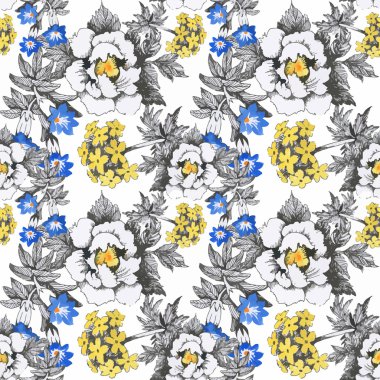 güzel çiçekler ile Seamless Modeli suluboya resim