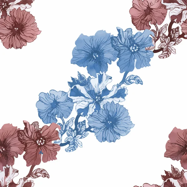 Modèle sans couture avec de belles fleurs, peinture aquarelle — Image vectorielle