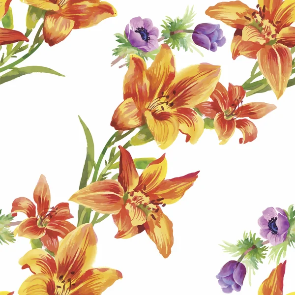 Bezešvé vzor s krásnými květinami, akvarel, malování — Stockový vektor