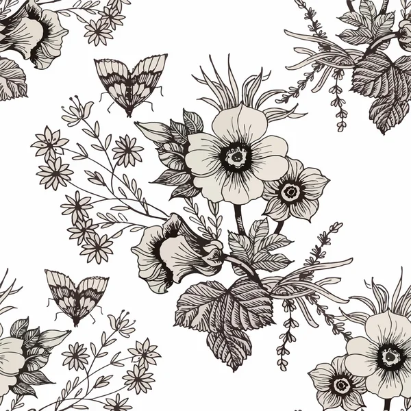 Varrat nélküli mintát gyönyörű virágokkal, akvarell — Stock Vector