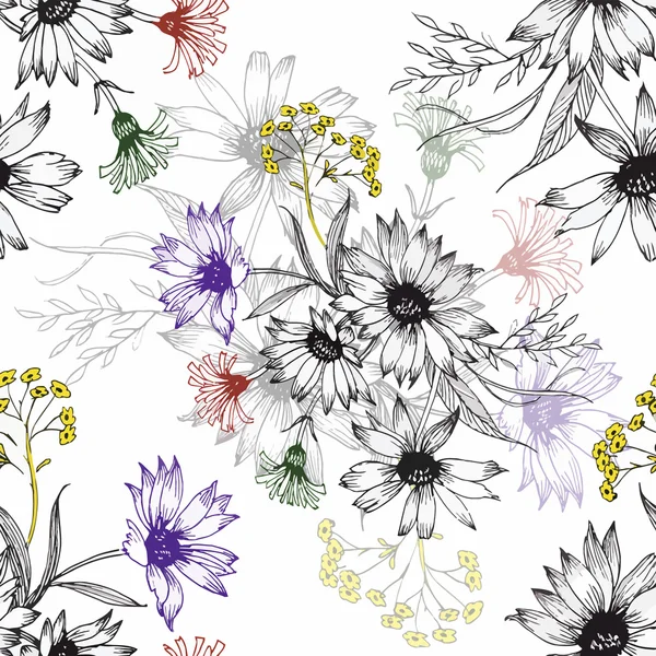Seamless mönster med vackra blommor, akvarell målning — Stock vektor