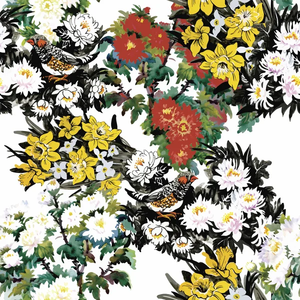 Naadloze patroon met prachtige bloemen, aquarel schilderij — Stockvector