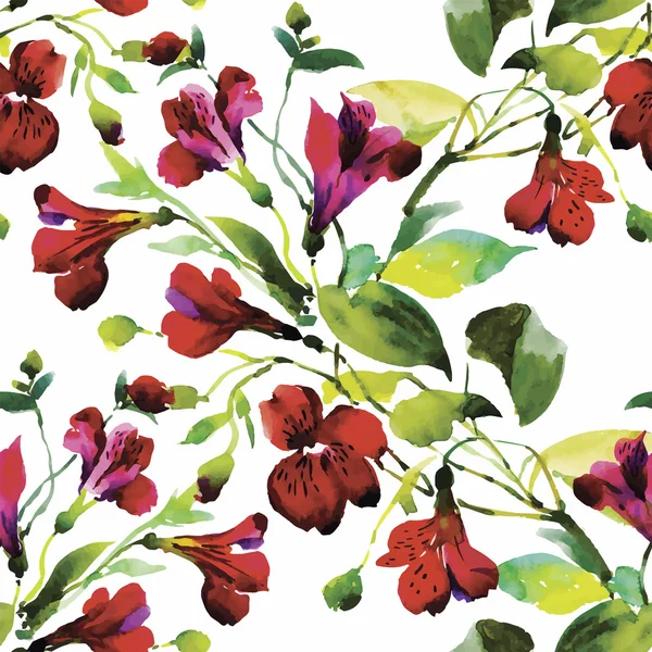 Безшовний візерунок з красивими квітами, акварельний живопис — стоковий вектор