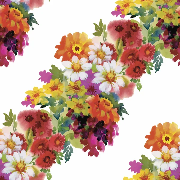 无缝模式与美丽的鲜花，水彩作品 — 图库矢量图片