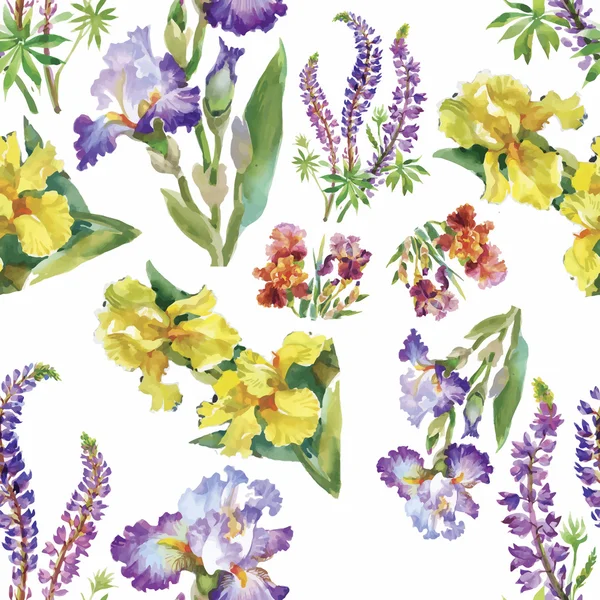 Naadloze patroon met prachtige bloemen, aquarel schilderij — Stockvector