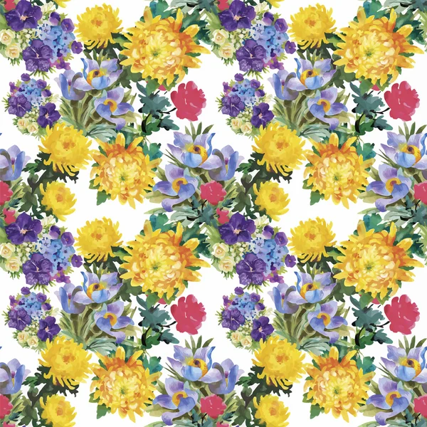 Nahtloses Muster mit schönen Blumen, Aquarellmalerei — Stockvektor