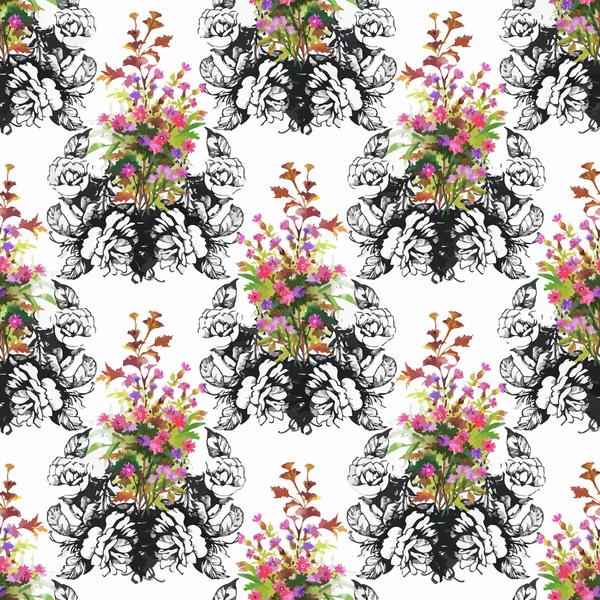아름 다운 꽃, 완벽 한 패턴 수채화 그림 — 스톡 벡터