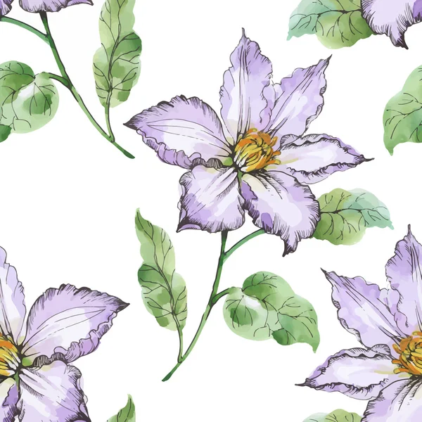Naadloze patroon met prachtige bloemen, aquarel schilderij — Stockvector
