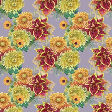 suluboya çiçek seamless modeli