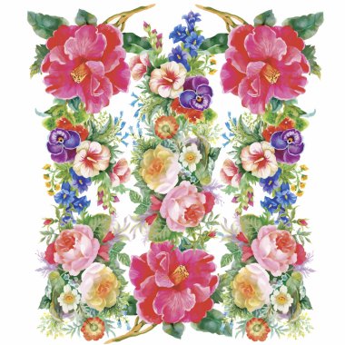 Çiçek arka plan. Çiçek kartı. Suluboya çiçek buketi. Doğum günü kartı.