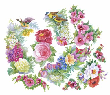 çiçek dalları ve kuşlar