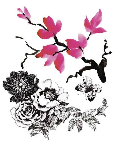 Fond floral. Carte florale. Bouquet floral aquarelle. Carte d'anniversaire . — Image vectorielle