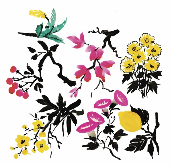 Floraler Hintergrund. Blütenkarte. Aquarell Blumenstrauß. Geburtstagskarte. — Stockvektor