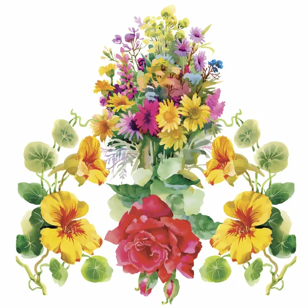 Acquerello bouquet floreale — Vettoriale Stock