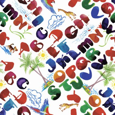 ABC alfabe suluboya hat harfler Dikişsiz desen vektör çizim