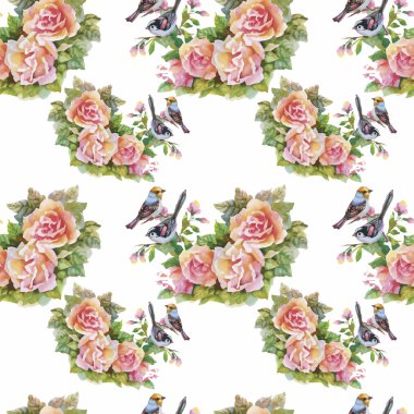 Yaz otlar ve kuşlar ile Seamless modeli. Suluboya