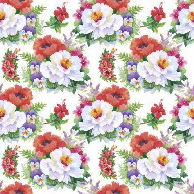 güzel çiçekler, suluboya çizimi ile Dikişsiz desen