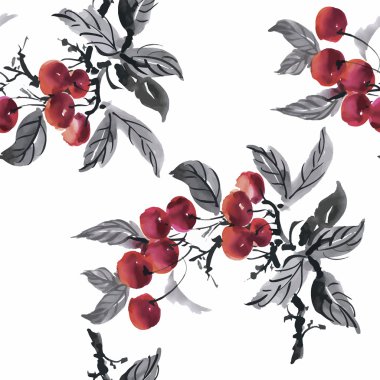 Suluboya Bahçe rowan bitki seamless modeli