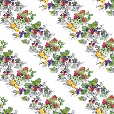 Seamless suluboya modeli ile yaprakları ve meyveleri