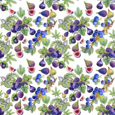 Seamless suluboya modeli ile yaprakları ve meyveleri