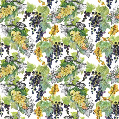 Seamless suluboya modeli ile yaprakları ve meyveleri