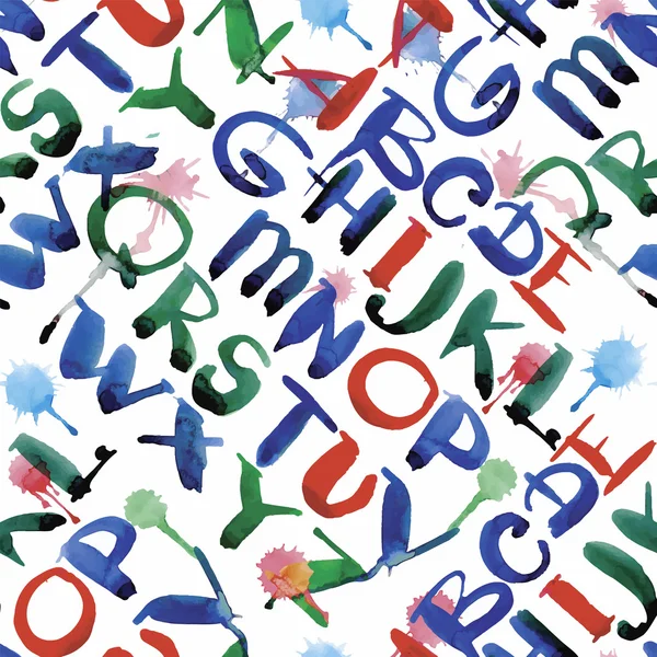 Abc alfabeto acuarela caligrafía letras sin costura patrón vector ilustración — Vector de stock