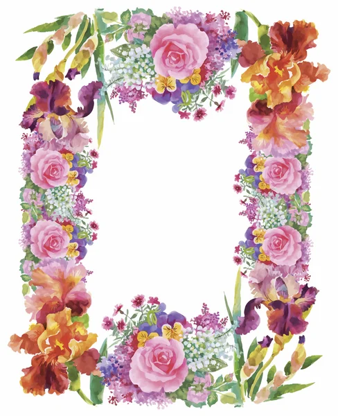 美しいデザインの花水彩画の花輪 — ストックベクタ