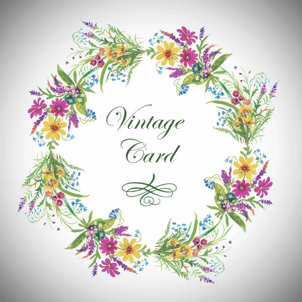 Tarjeta de felicitación con flores, acuarela, se puede utilizar como tarjeta de invitación y otras vacaciones y fondo de verano . — Vector de stock