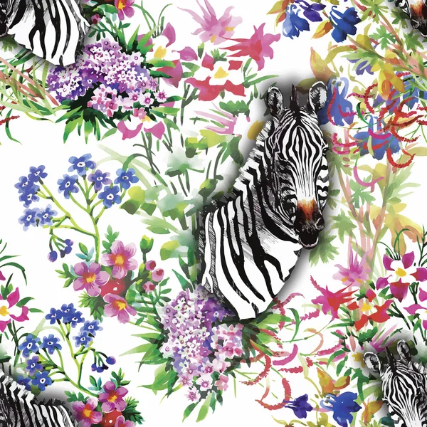Zebra, flowers. Seamless pattern. Vector background. — стоковий вектор