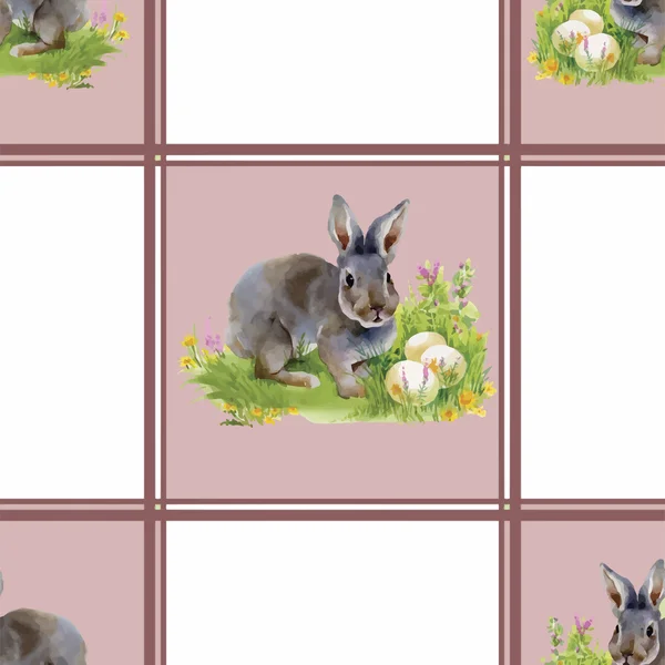 Suluboya çiçek Dikişsiz desen vektör çizim tavşanlarla — Stok Vektör
