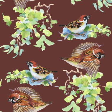 yabani kuşlar ve yeşil yaprakları