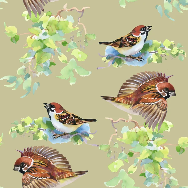 Vilda fåglar och gröna blad — Stockfoto