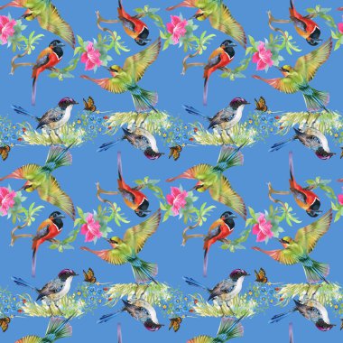 Çayır çiçekler ve kuşlar ve kelebekler