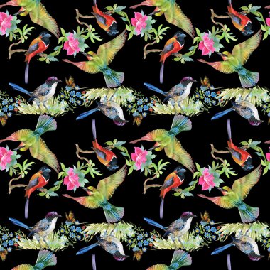 Çayır çiçekler ve kuşlar ve kelebekler