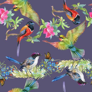 Çayır çiçekler ve kuşlar ve kelebekler