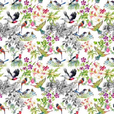 Çayır çiçekler ve kuşlar