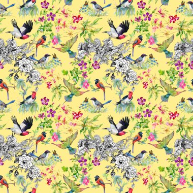 Çayır çiçekler ve kuşlar