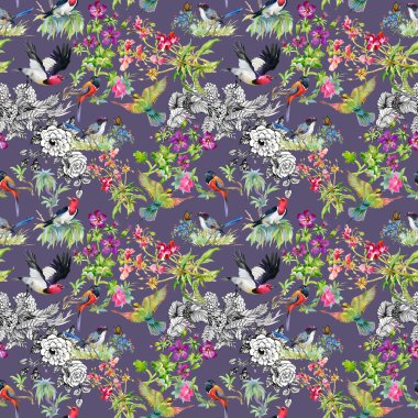 Çayır çiçekler ve kuşlar