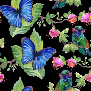 Çayır çiçekler ve kuşlar ve kelebekler