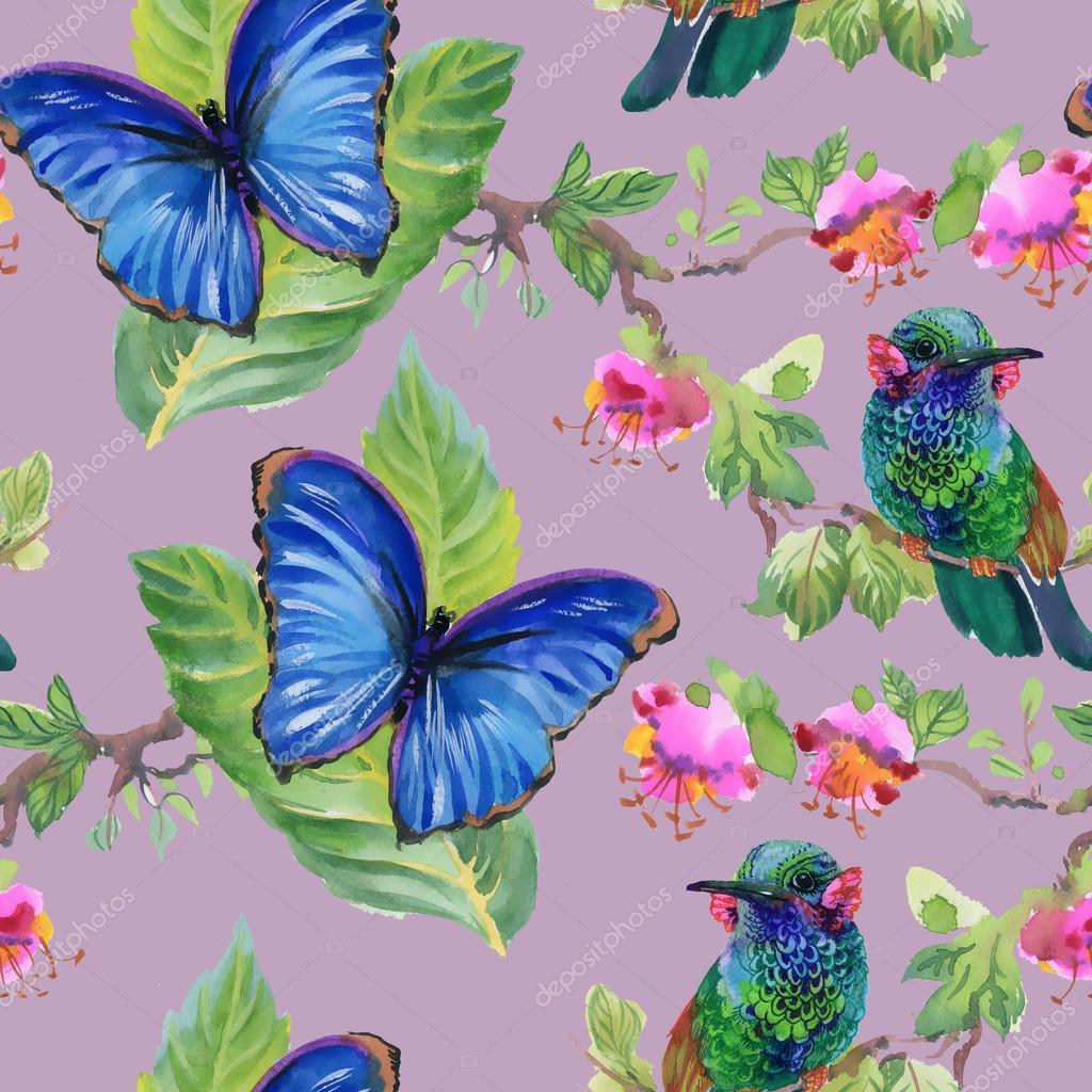 花と鳥と蝶の草原— ストックイラストレーション by © Kostan-PROFF #86985532, image size:1024x1024