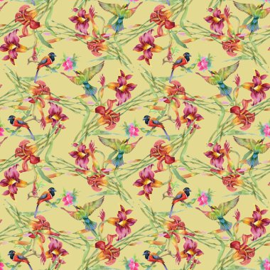 Çayır çiçekler ve kuşlar