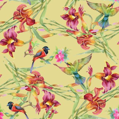 Çayır çiçekler ve kuşlar