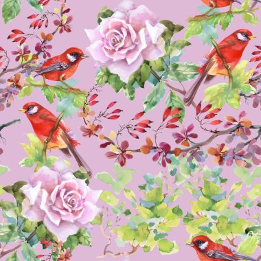 Çiçekli ve kuşlu ağaç